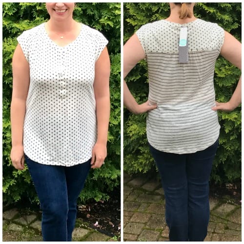 Front and back of Daniel Rain Abrienne Split Neck Knit Top